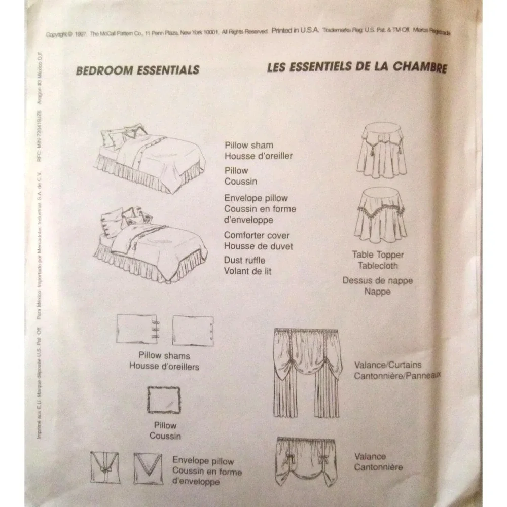 McCalls Sewing Pattern 8606‎ Bedroom Essentials UNCUT Home Decor